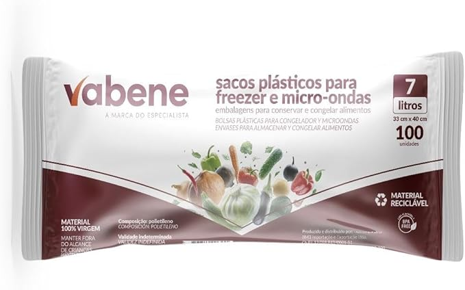Saco Pl&aacute;stico em Bobina 33cm x 40cm 7L Vabene Pacote com 100 unidades
