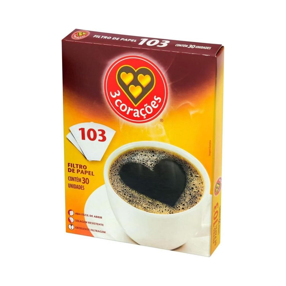 Filtro de Papel 103 3 Cora&ccedil;&otilde;es Cone Branco 30 unidades