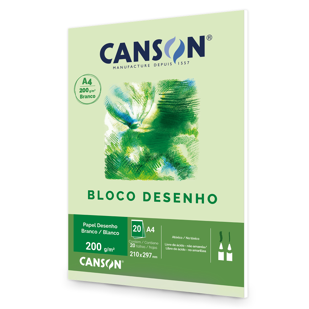 Bloco de Papel A4 Canson Branco 200g/m&sup2; 20 Folhas