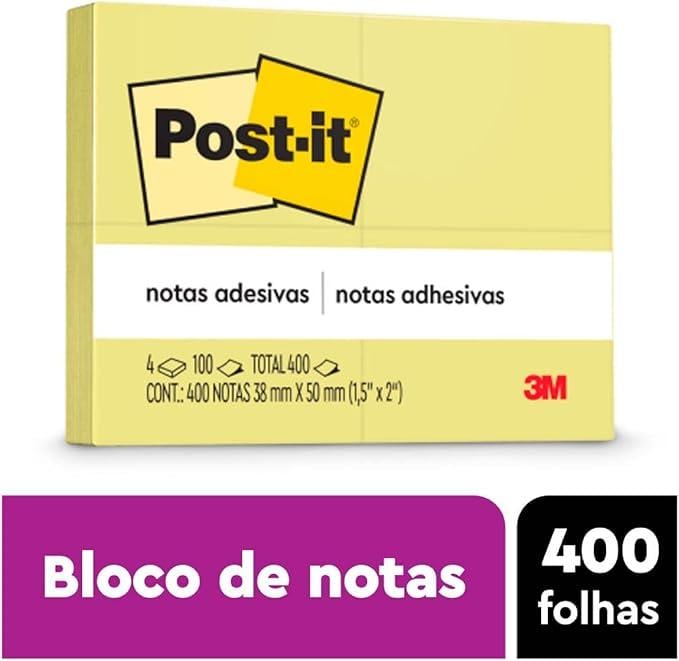 Bloco de Notas Adesivas  4 blocos 38mm x 50mm Post-it Amarelo Can