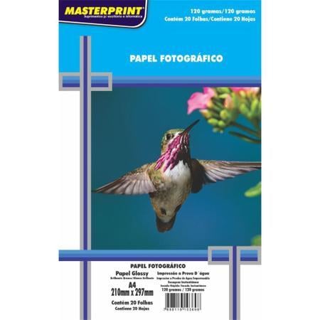 Papel Fotográfico A4 Glossy Masterprint 20 folhas 210mm x 297mm 120g/m²