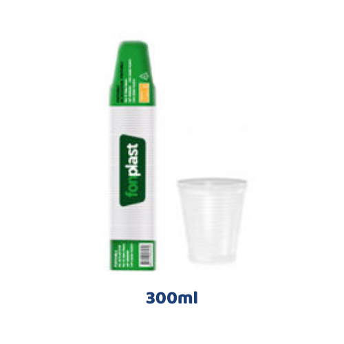 Copos Descart&aacute;veis Transparentes 300ml Fonplast 100 unidades
