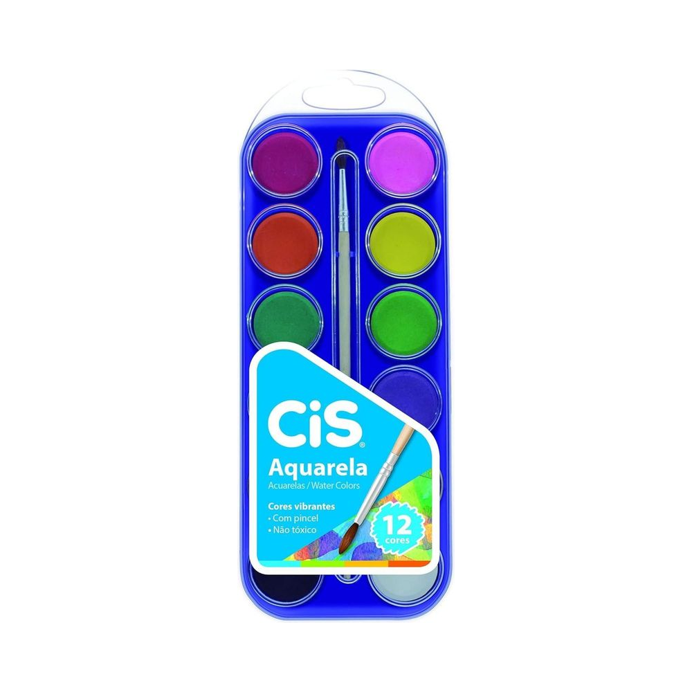 Aquarela CIS 12 cores vibrantes com pincel