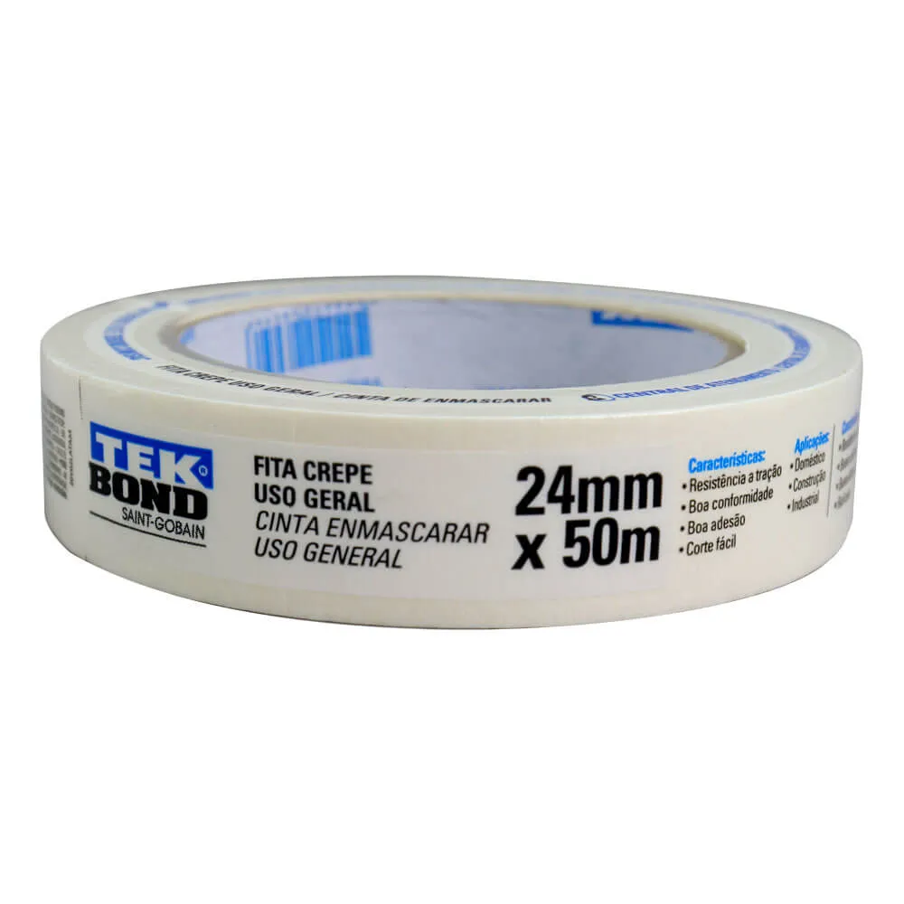 Fita Crepe Tekbond Branca 24mm x 50m com 5 Unidades