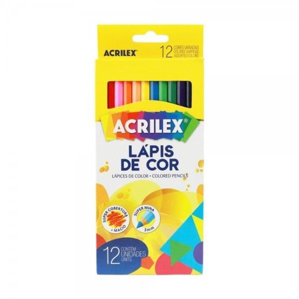 L&aacute;pis de Cor 3.0mm Acrilex Sextavado 12 Cores