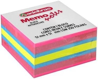 Bloco Autoadesivo  1 Furo 51x51mm Adelbras Papel Neon Suave
