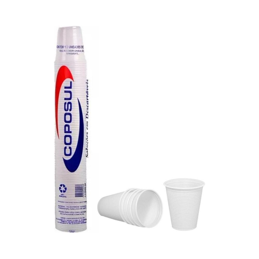 Copos Descart&aacute;veis Branco 180ml Coposul 100 unidades