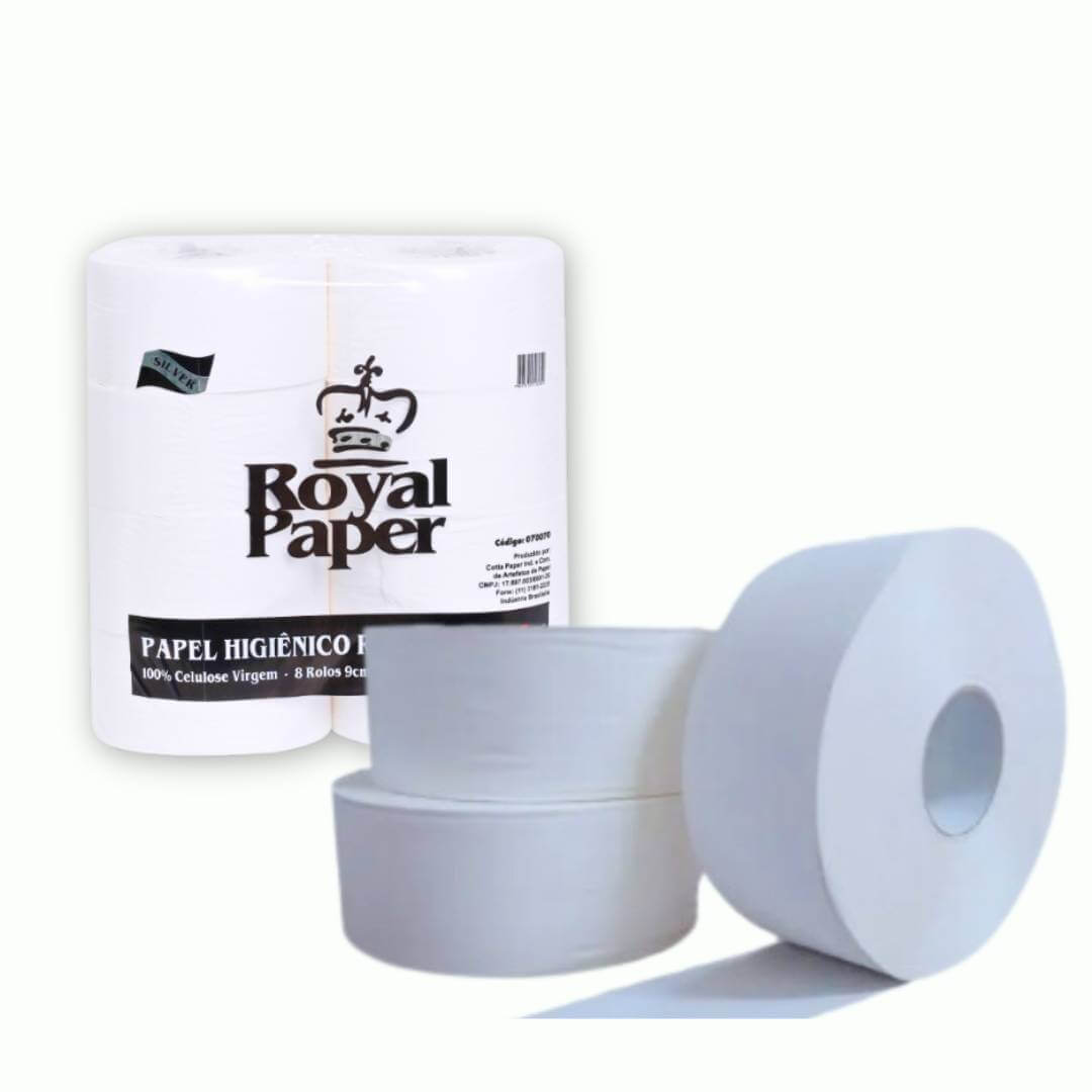 Papel Higi&ecirc;nico Rol&atilde;o Royal Silver 8mm x 250m Cx/8