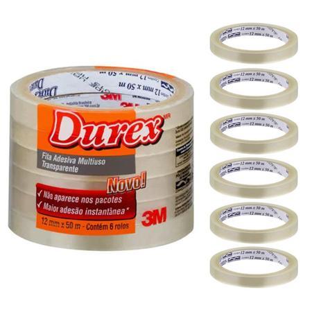 Fita Adesiva Multiuso Transparente Durex 3M 12mm x 50m 6 rolos