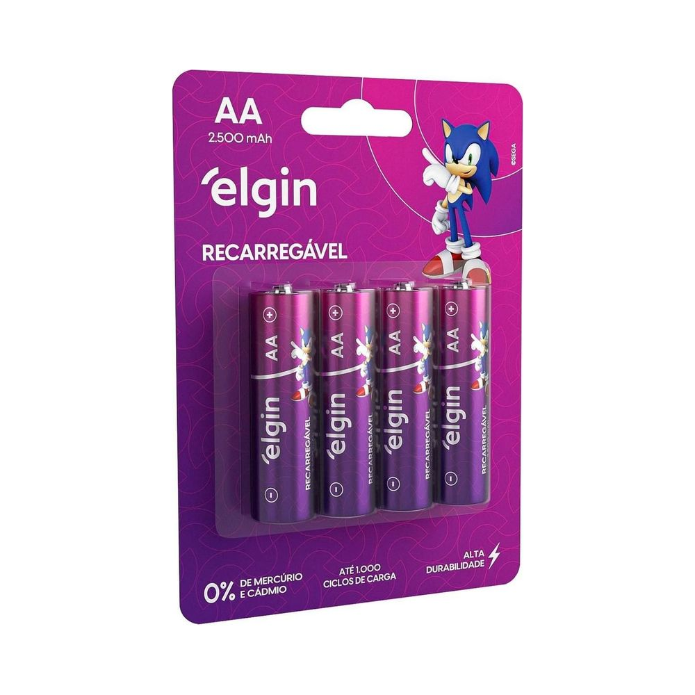 Pilha Recarreg&aacute;vel AA Comum 82173 Elgin 2500mAh 4 unidades