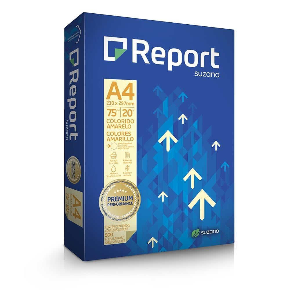 Papel Sulfite A4 75g/m&sup2; Amarelo Report 500 Folhas 210mm x 297mm