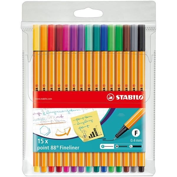 Estojo de canetas Fine 0.4 point 88 Stabilo 15 cores