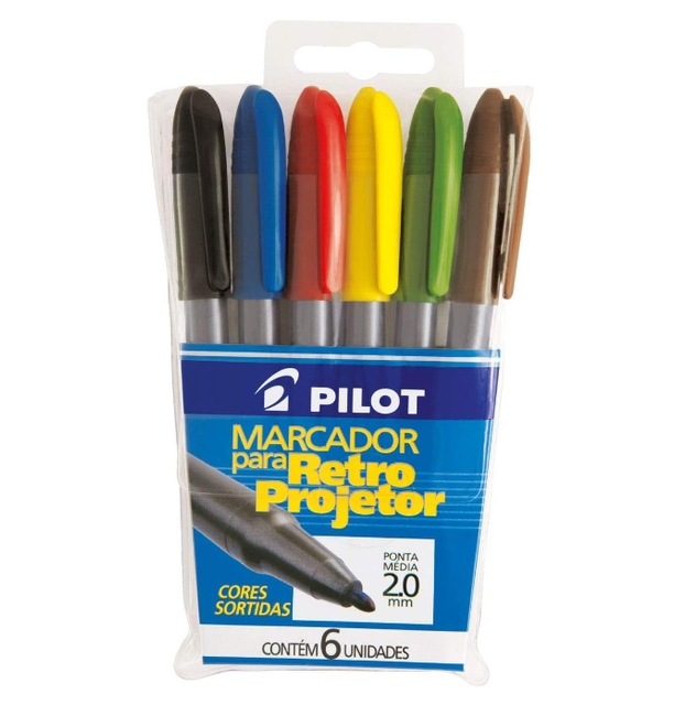 Caneta Permanente para Retroprojetor Pilot 2.0 6 Cores