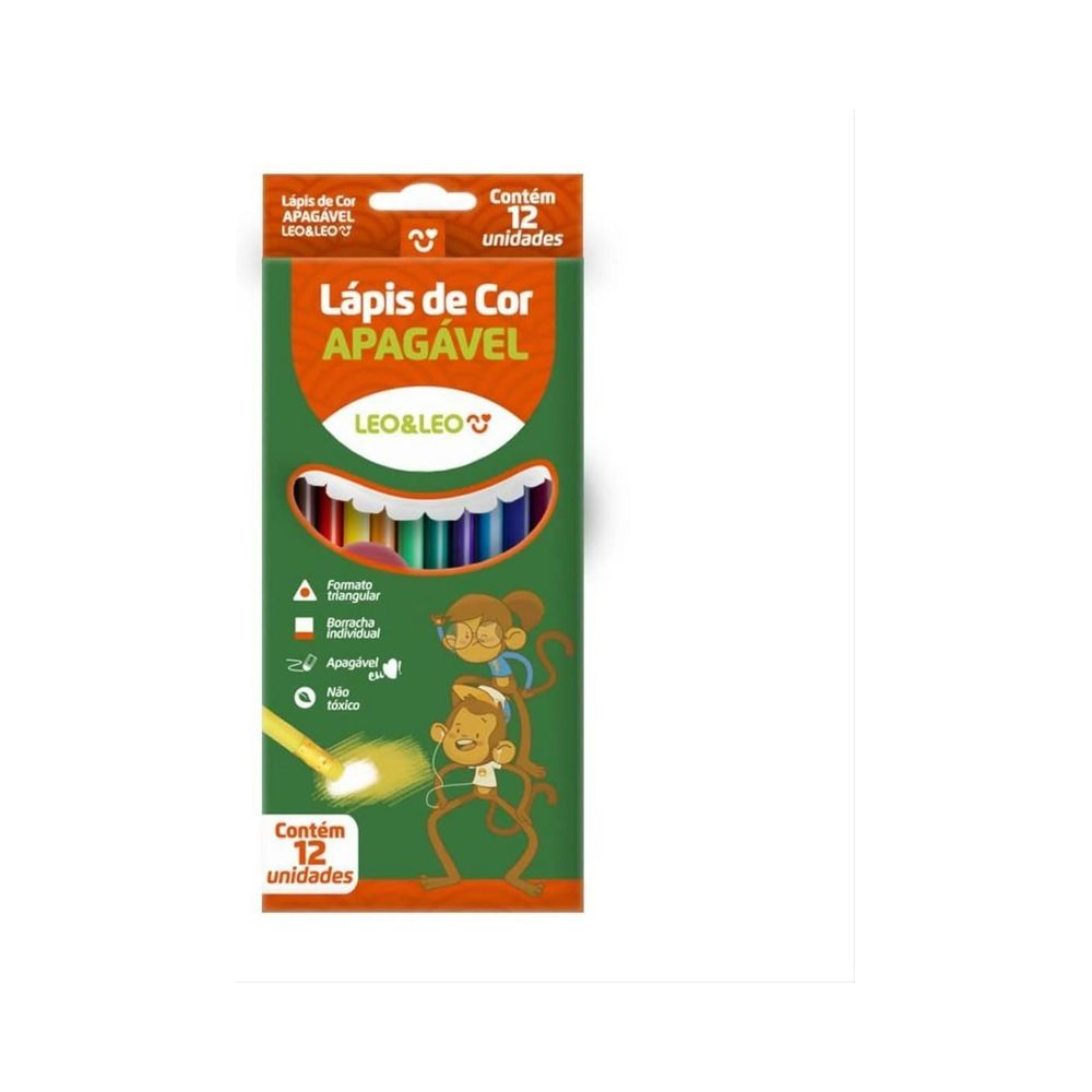 L&aacute;pis de Cor Apag&aacute;bel Triangular Leo e Leo 12 cores