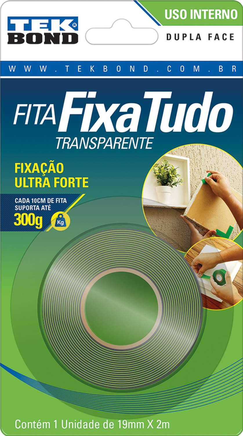 Fita Dupla Face Tek Bond Fixa Tudo Transparente 19mm X 2m 1 Unidade