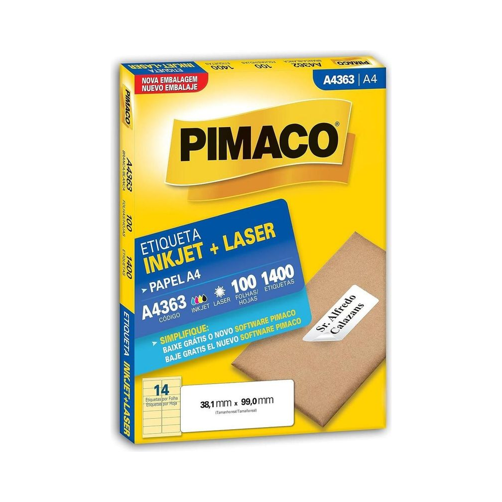 Etiqueta Papel 38.1mm x 99.0mm Pimaco A4 Branco