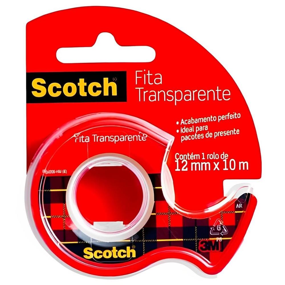 Fita Adesiva Transparente com suporte Scotch 3M 12mm x 10m