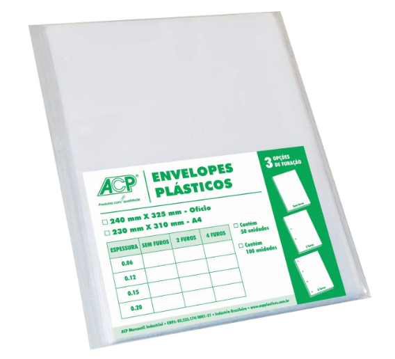 Envelope Plástico 0.10mm Ofício ACP 100 unidades 240mm x 325mm