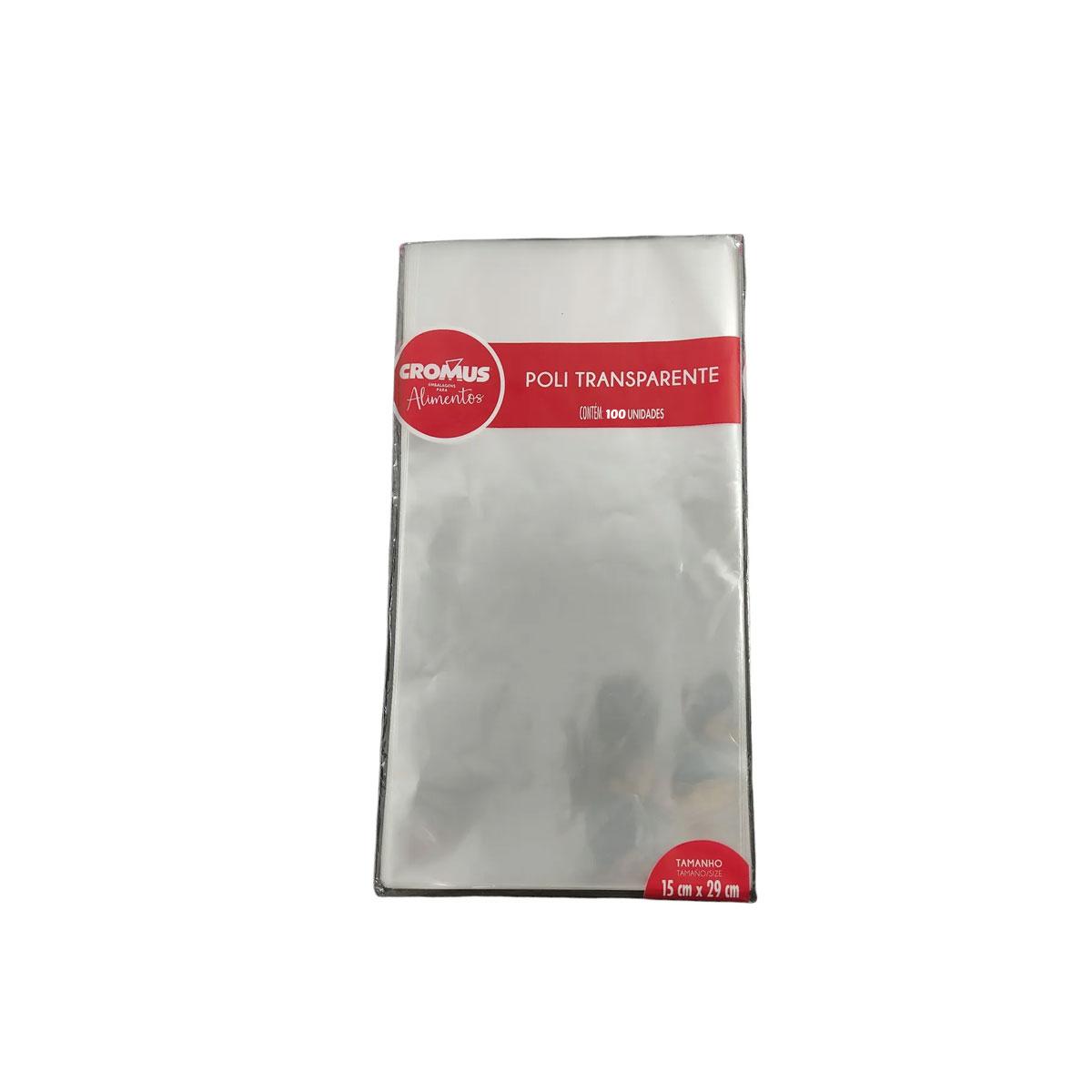 Embalagem para Alimentos Cromus Politransparente 100 Unidades 15cm x 29cm