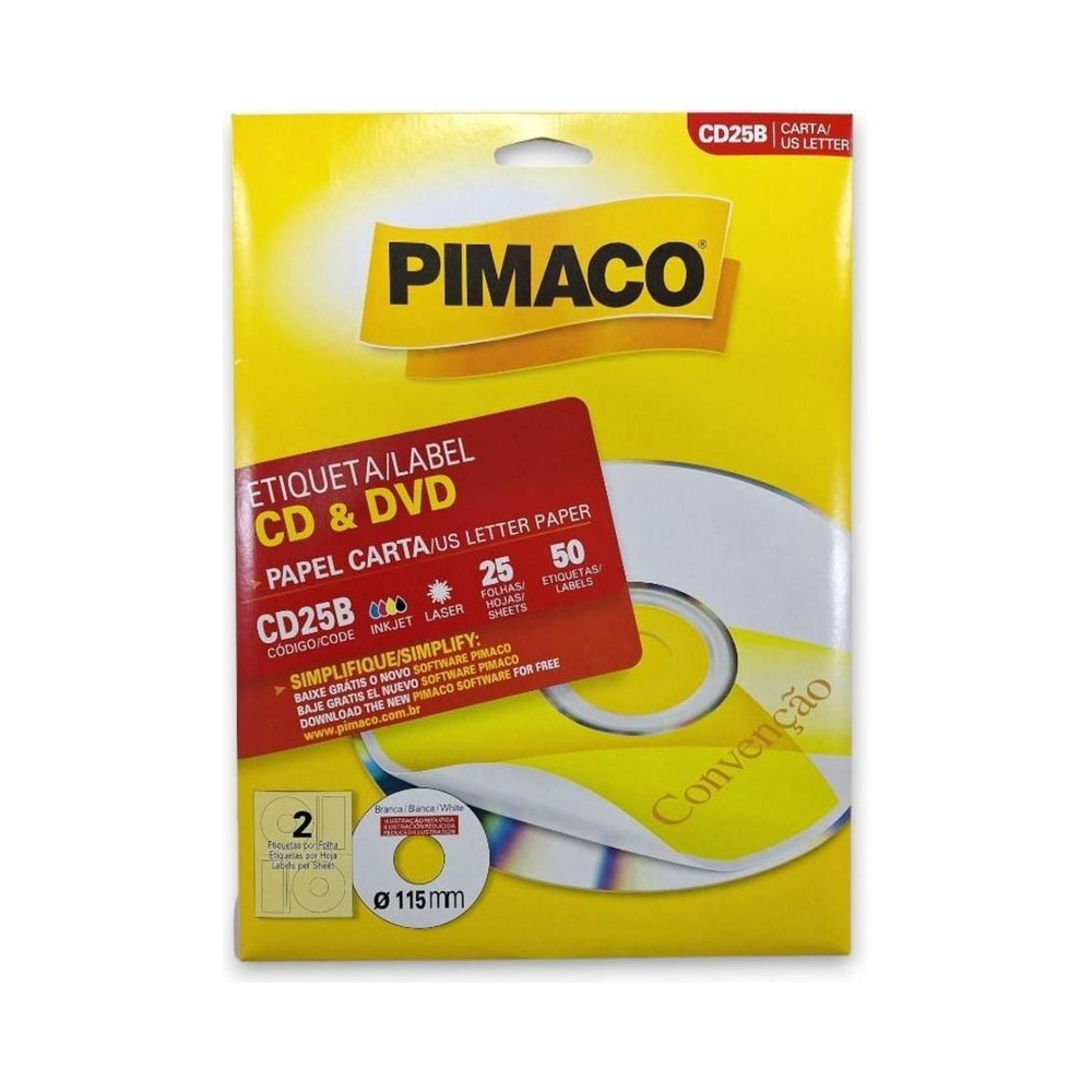 Etiqueta CD e DVD CD25B Pimaco Carta 25 folhas 115mm