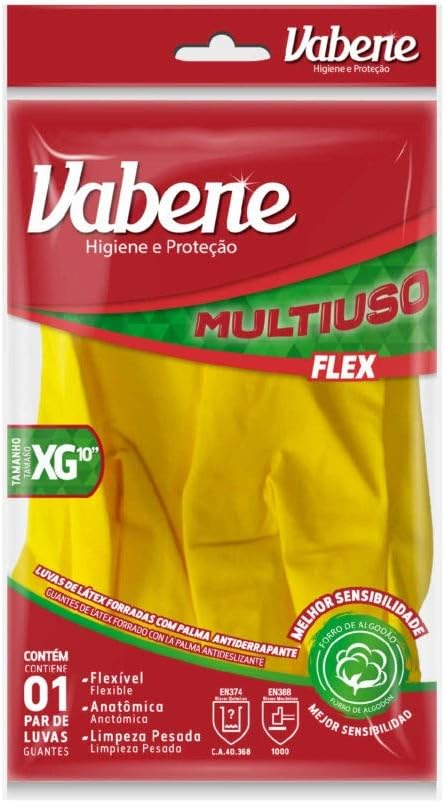 Luva de L&aacute;tex Multiuso Tamanho GG Vabene Leve Amarela