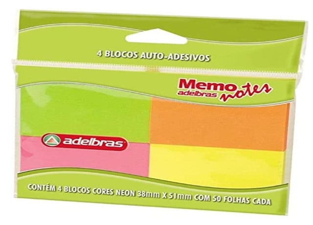 Bloco Adesivo  1 Furo 38x51mm Adelbras Papel Neon