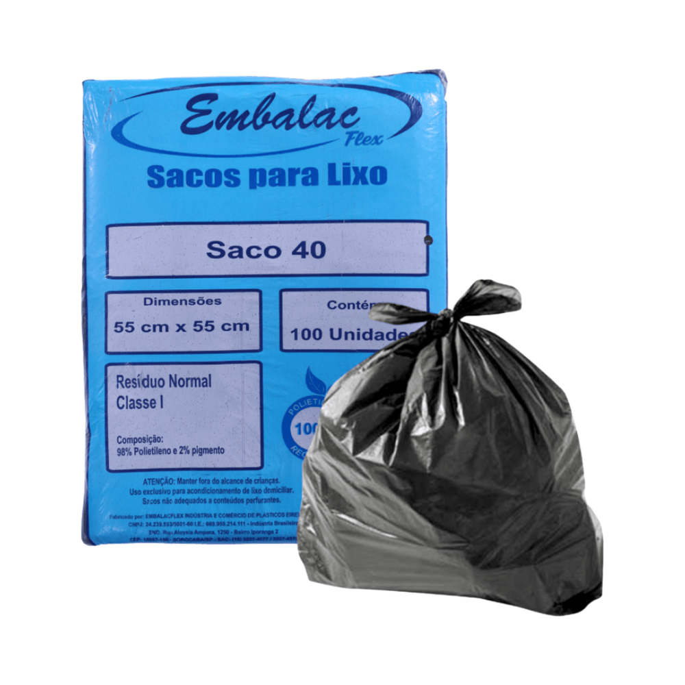 Saco para Lixo 55x55 cm Embalac Reciclado Preto 100 unidades