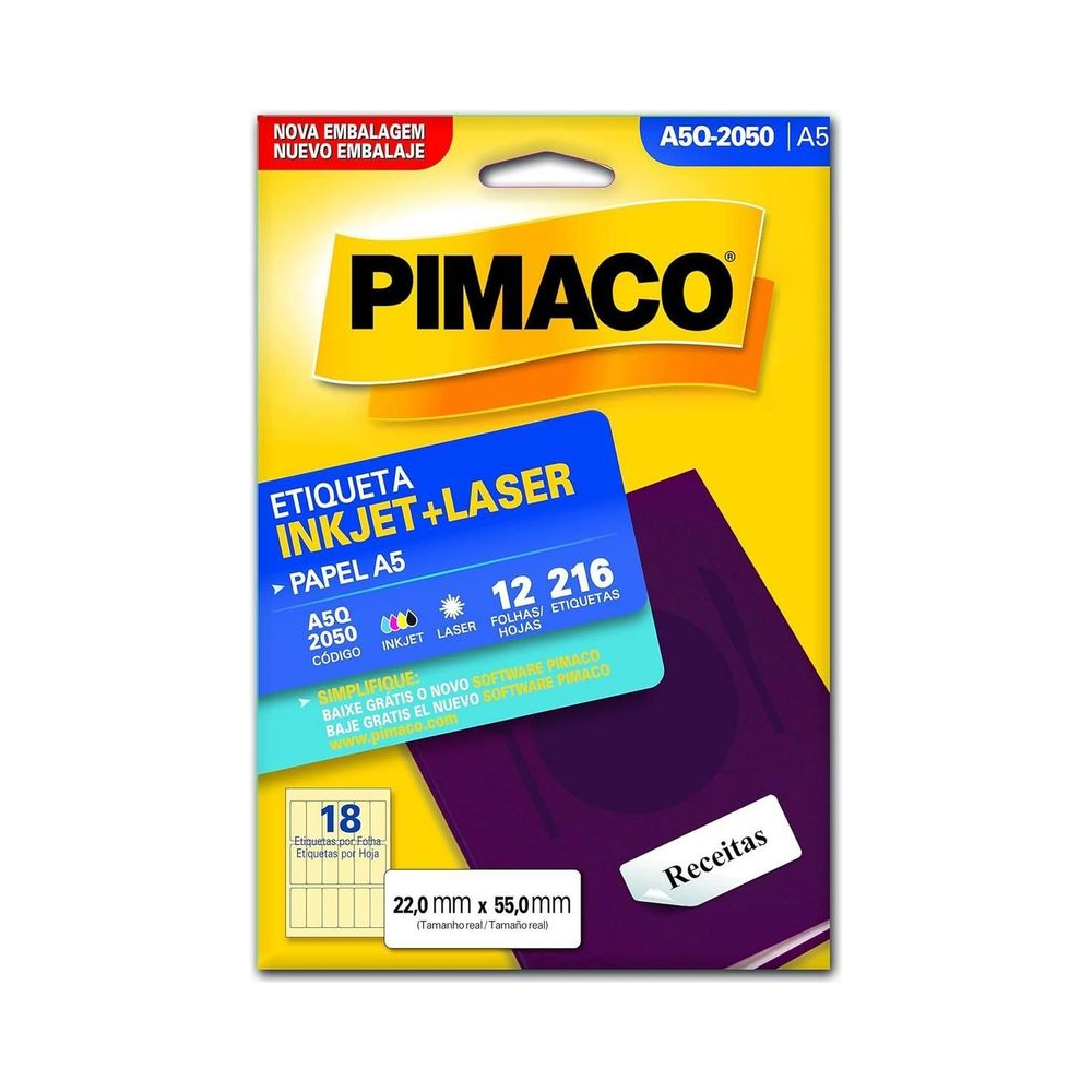 Etiqueta A5 2,2cm x 5,5cm Pimaco Retangular Branca