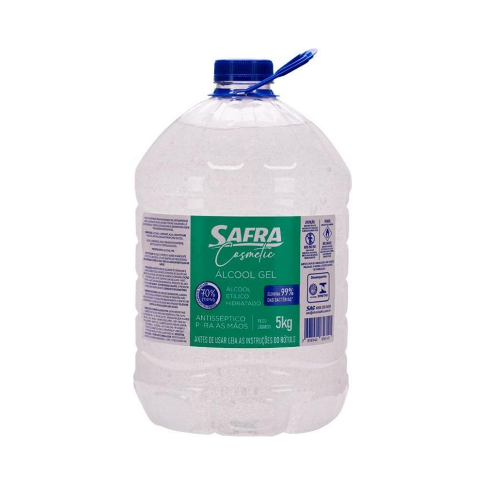 &Aacute;lcool Gel 5kg Safra 70&deg; INPM Antiss&eacute;ptico