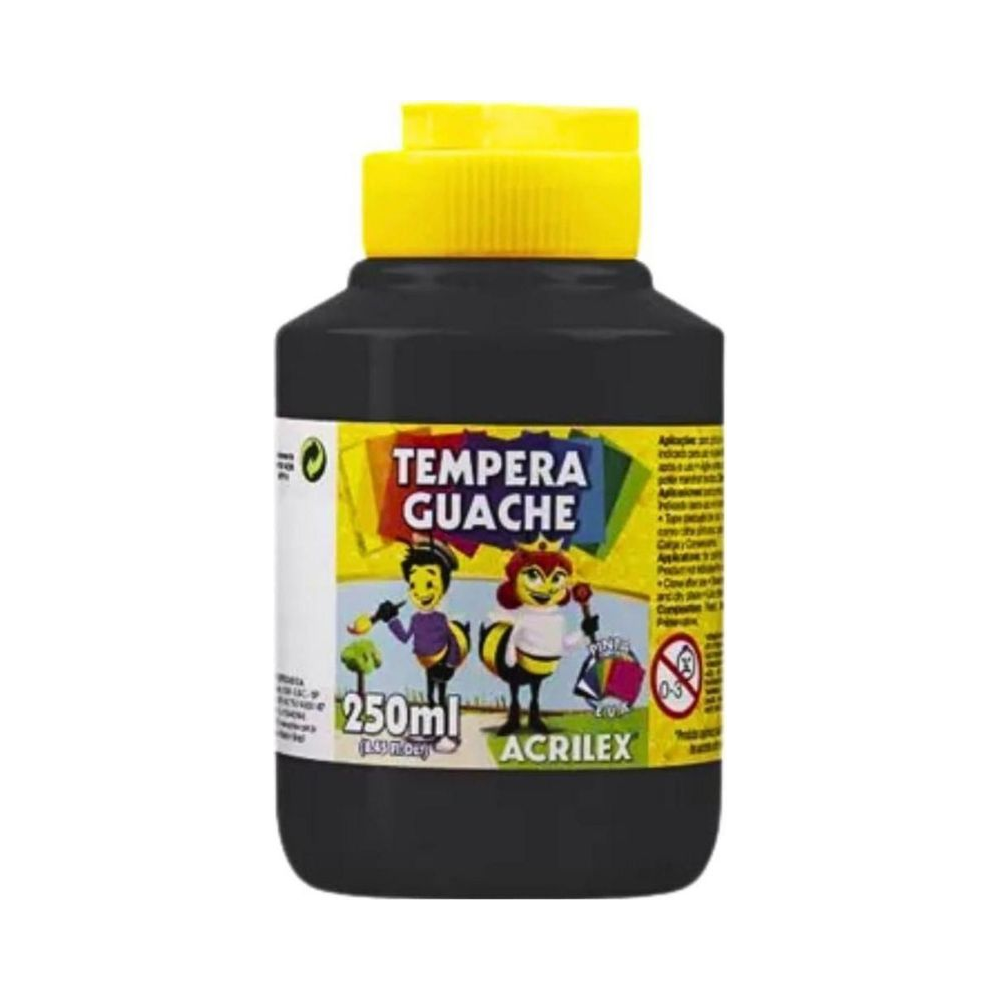 Tinta Tempera Guache Acrilex Preto 250ml Unit&aacute;rio