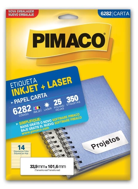 Etiqueta Inkjet Laser 6282 Pimaco Carta 25 folhas 33.9mm x 101.6mm