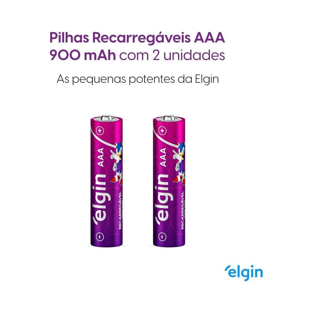 Pilha Recarreg&aacute;vel NiMH 82168 Elgin AAA 900mAh Blister com 2 Unidades