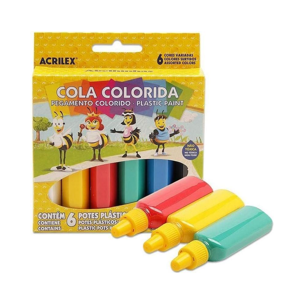 Cola Colorida Acrilex 6 tubos 23g Cores Sortidas