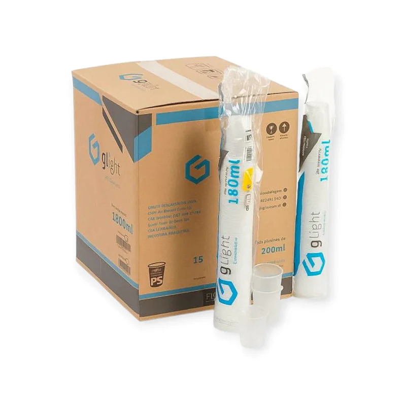 Copos Descart&aacute;veis Glight Poliestireno 180ml Branco 100 Unidades