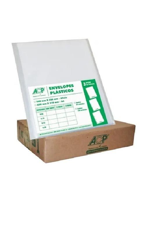 Envelope Pl&aacute;stico 0.12mm Of&iacute;cio sem Furos ACP 500 unidades