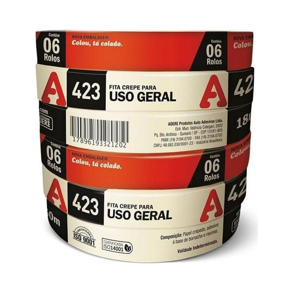 Fita Crepe Adesiva 18mm x 50m 423 com 6 Unidades