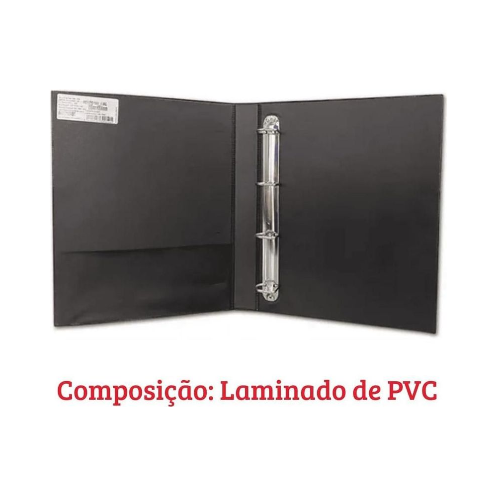 Fich&aacute;rio PVC Universit&aacute;rio 4 Argolas DAC Preto Cristal
