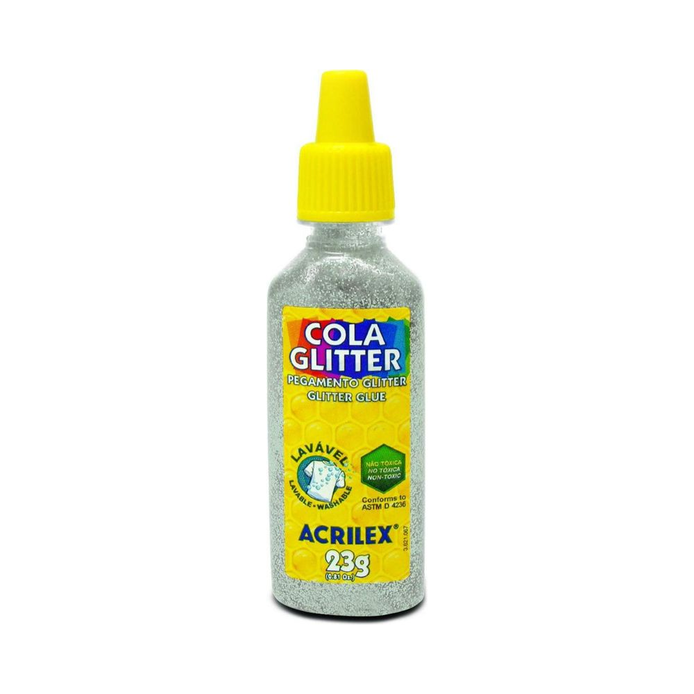 Cola Glitter Lav&aacute;vel Acrilex Prata 23g Unit&aacute;ria