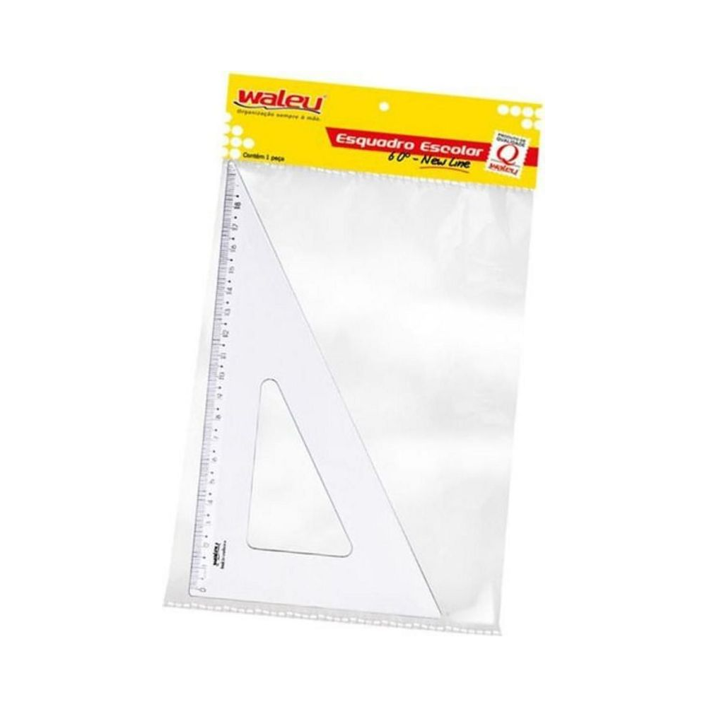 Esquadro Escolar Pl&aacute;stico Transparente 20cm 60&ordm; Waleu Unit&aacute;rio