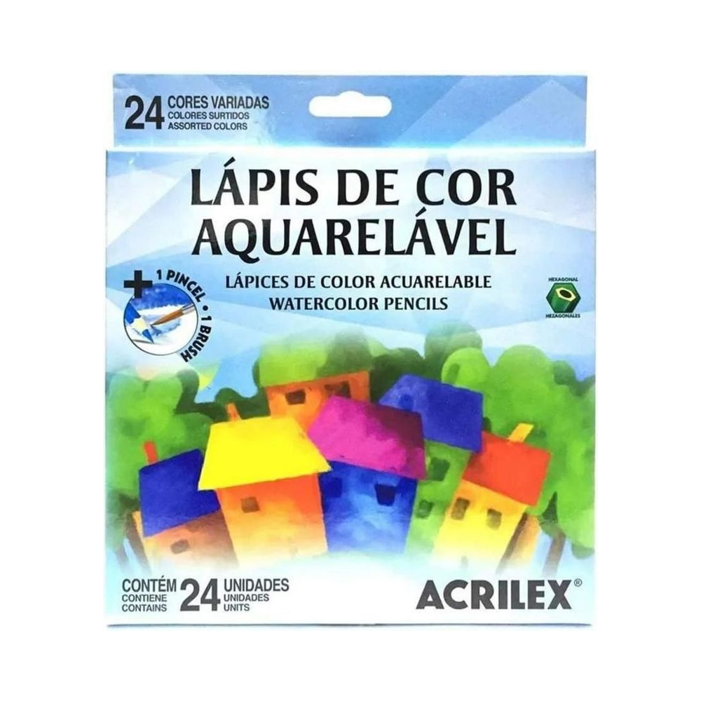 L&aacute;pis De Cor 24 Cores Aquarela com Pincel Acrilex