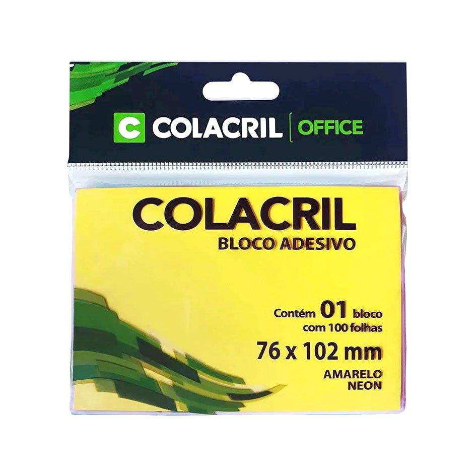 Bloco Adesivo 76x102mm 100 Folhas Amarelo Neon Colacril