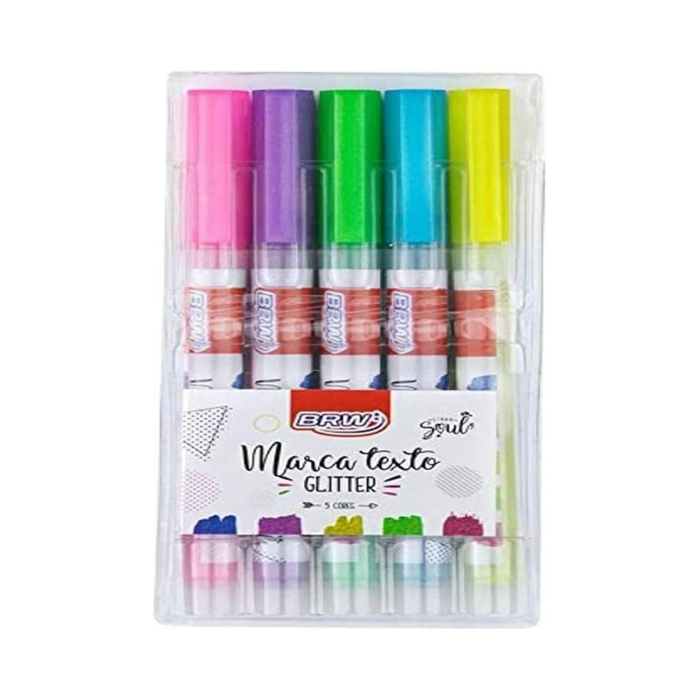 Marca Texto Glitter Blister Com 5 Unidade BRW