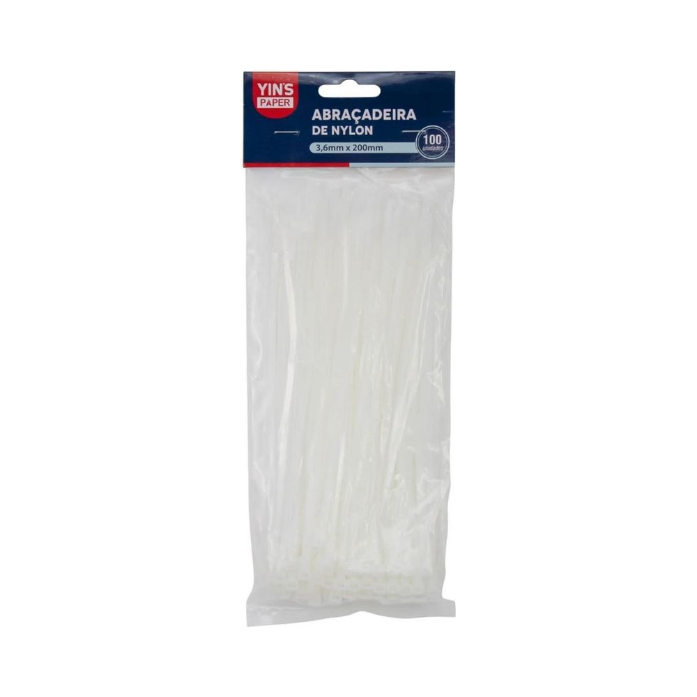 Abra&ccedil;adeira Nylon 3.6x200mm YINS Paper Cristal Pacote 100 Unidades Branco