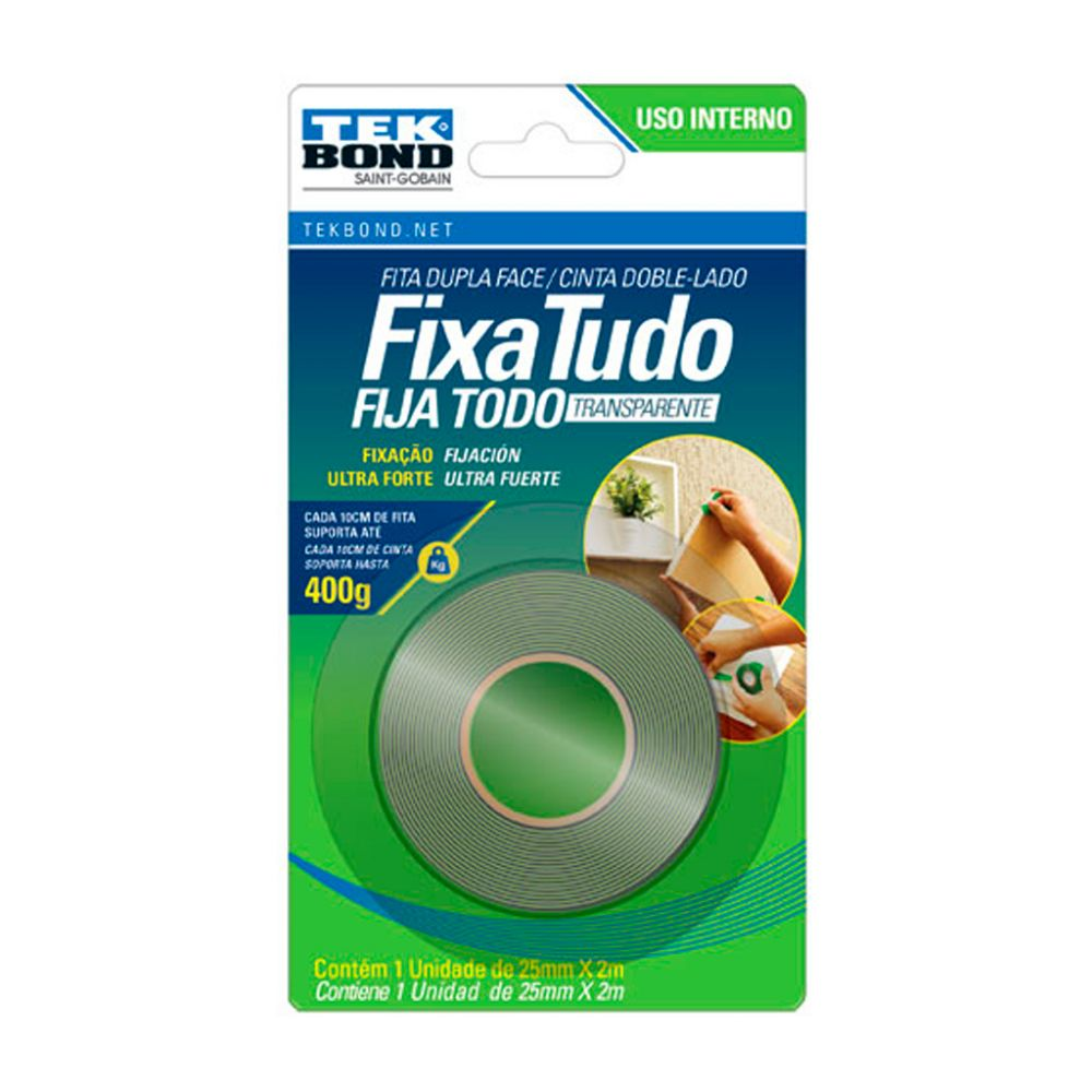 Fita Dupla Face Tekbond Transparente 25mm X 2m 1 Unidade