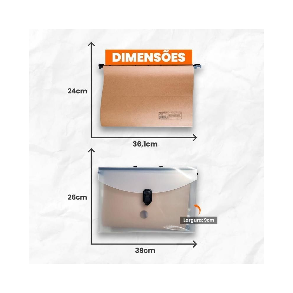 Maleta Pl&aacute;stica Slim com 6 Pastas Suspensas Dello Cristal com Al&ccedil;a