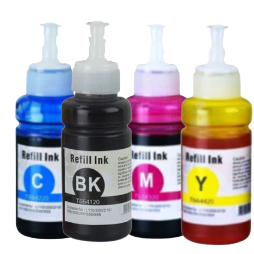 Kit 4 Garrafas de Tinta Refill Ink Compat&iacute;vel Epson T664 Preto/Ciano/Magenta/Amarelo