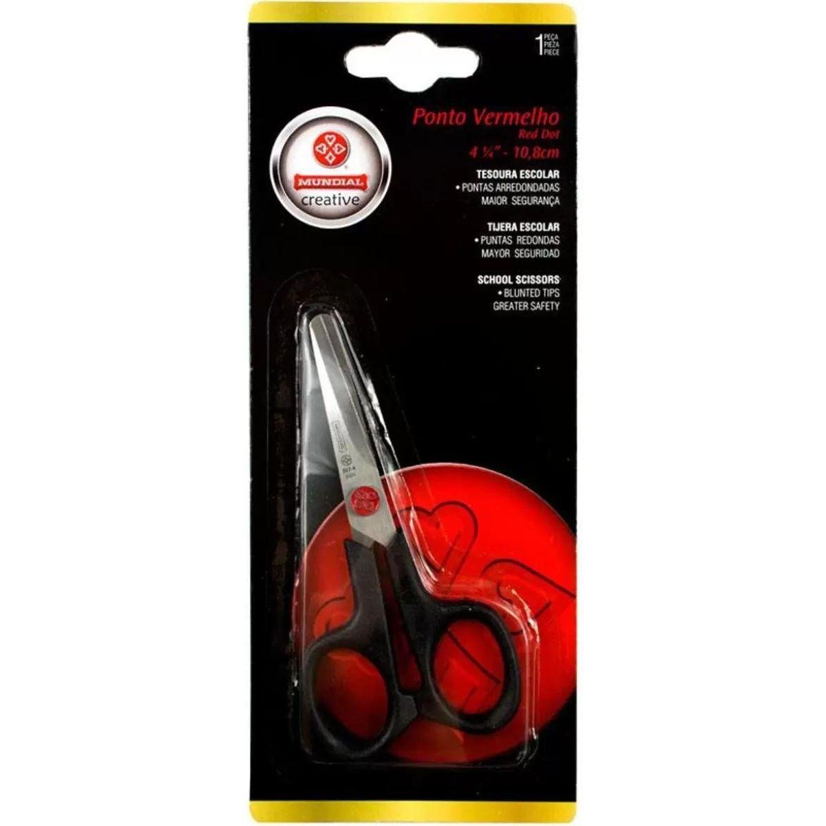 Tesoura Escolar 4 1/4 Ponto Vermelho Mundial Unitária