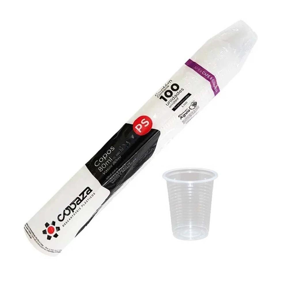 Copo Descart&aacute;vel Transl&uacute;cido Estriado 80ml Copaza 100 unidades
