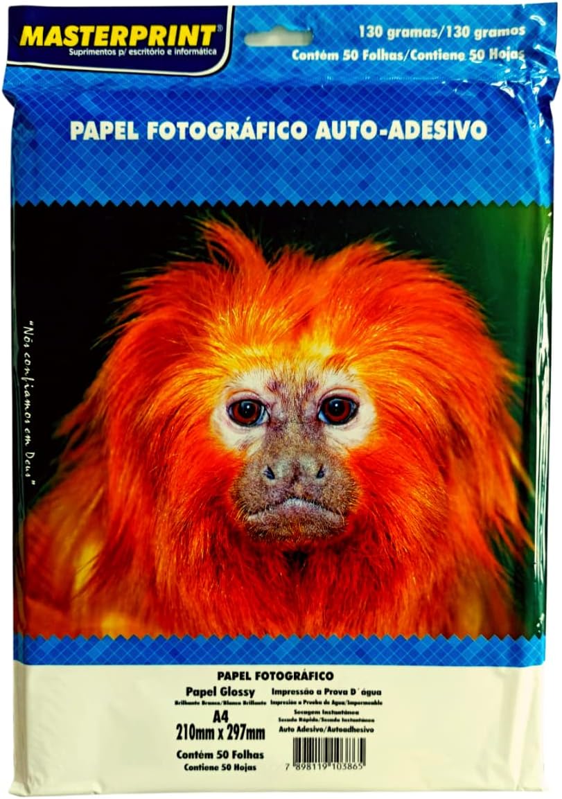 Papel Fotogr&aacute;fico Autoadesivo A4 Glossy Masterprint 50 folhas 210mm x 297mm 130g/m&sup2;