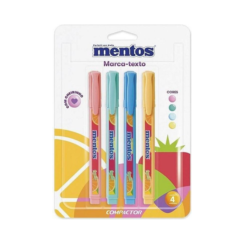 Marca-Texto Destaq Mentos Compactor 4 Cores Pastel com Aroma